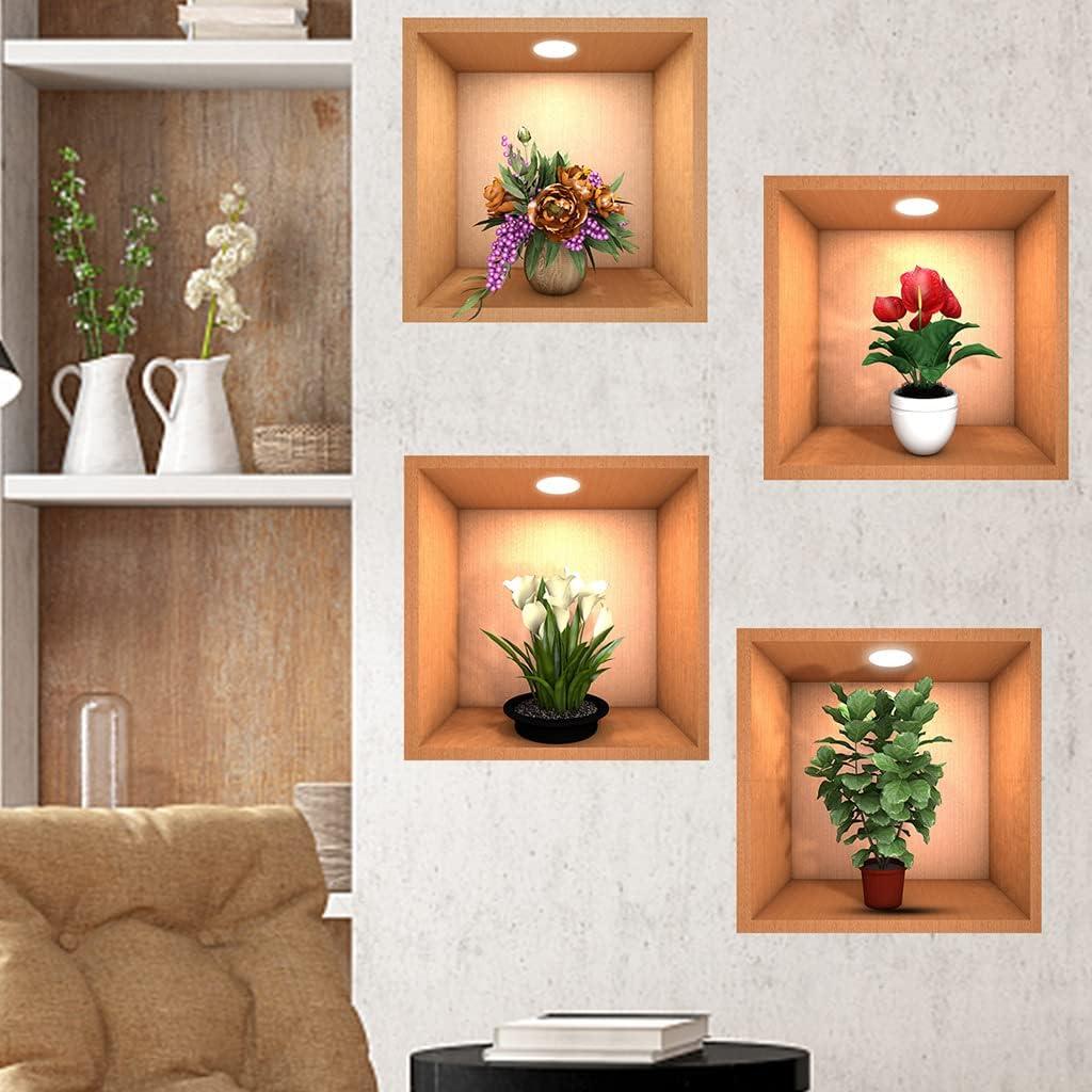 Green Plant Potted 3D Wall Stickers (Set of 4)