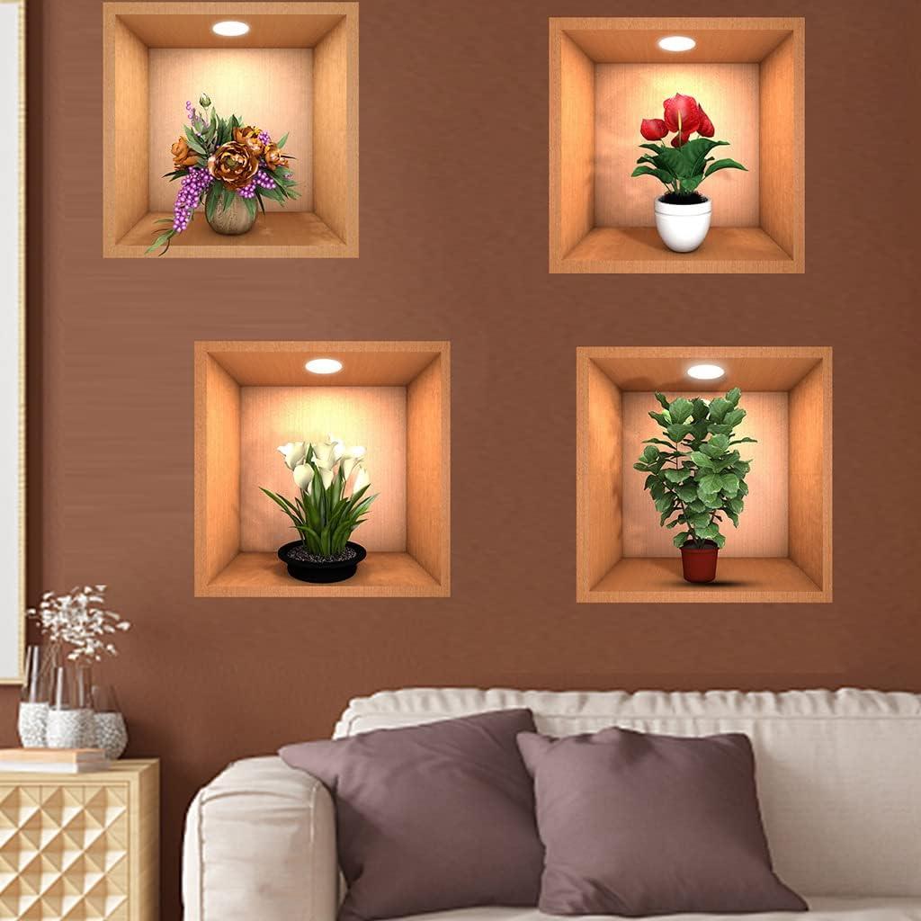 Green Plant Potted 3D Wall Stickers (Set of 4)