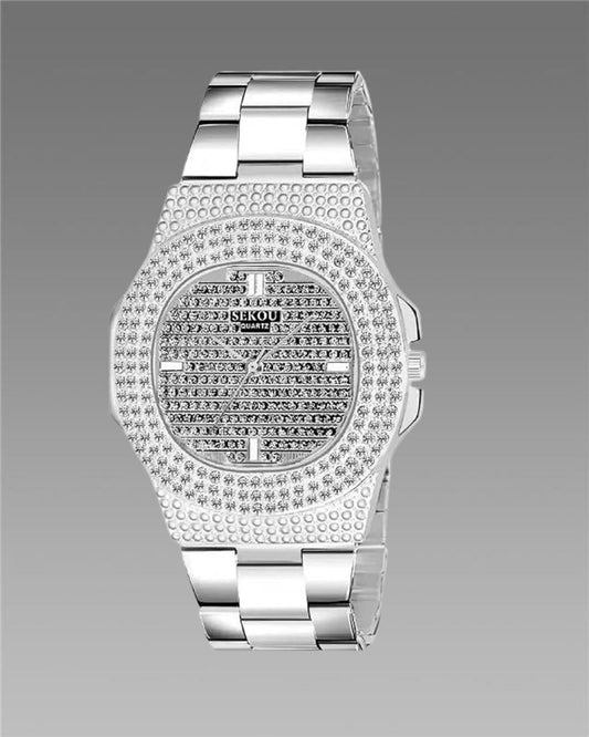 Golden Stone & Studded Diamond Wrist Watch For Men